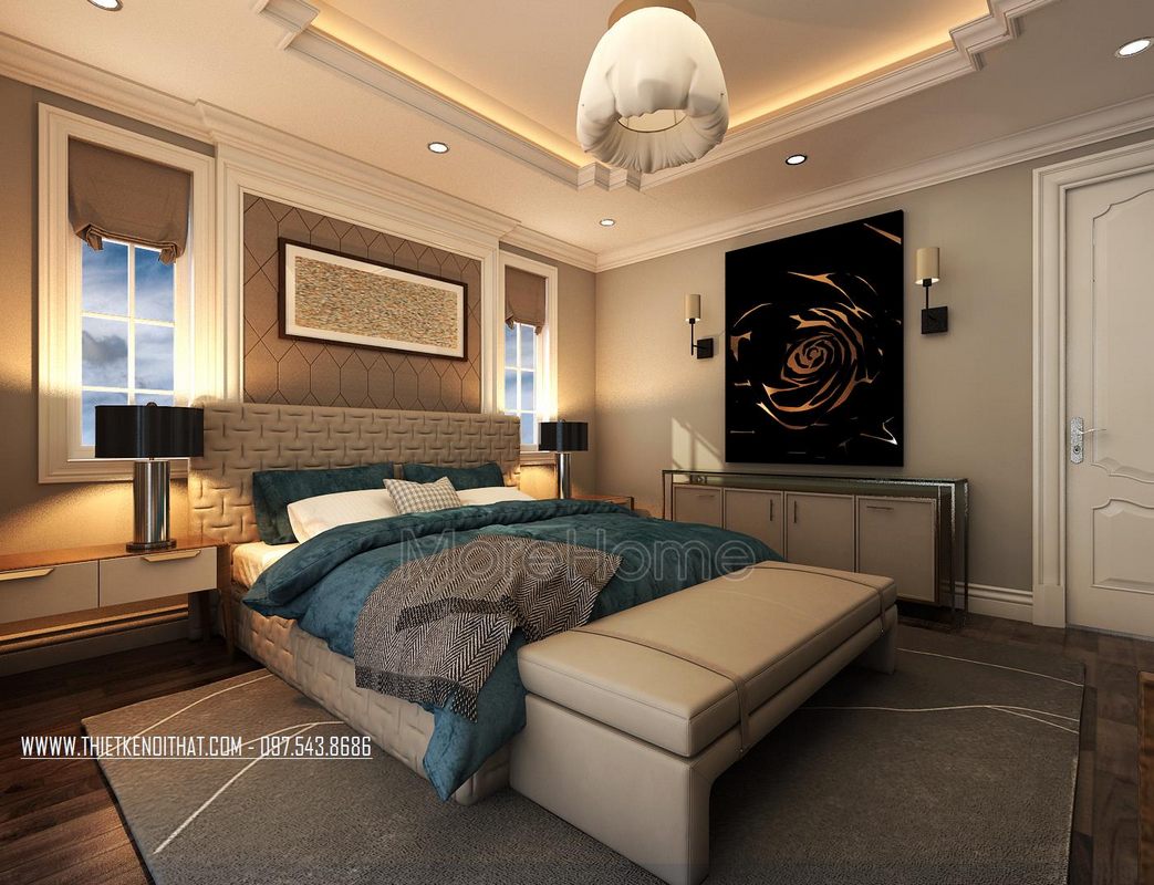 Thiết kế nội thất phòng ngủ biệt thự Vinhomes Riverside Long Biên Hà Nội